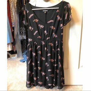 Express Floral Flutter Sleeve Mini Dress